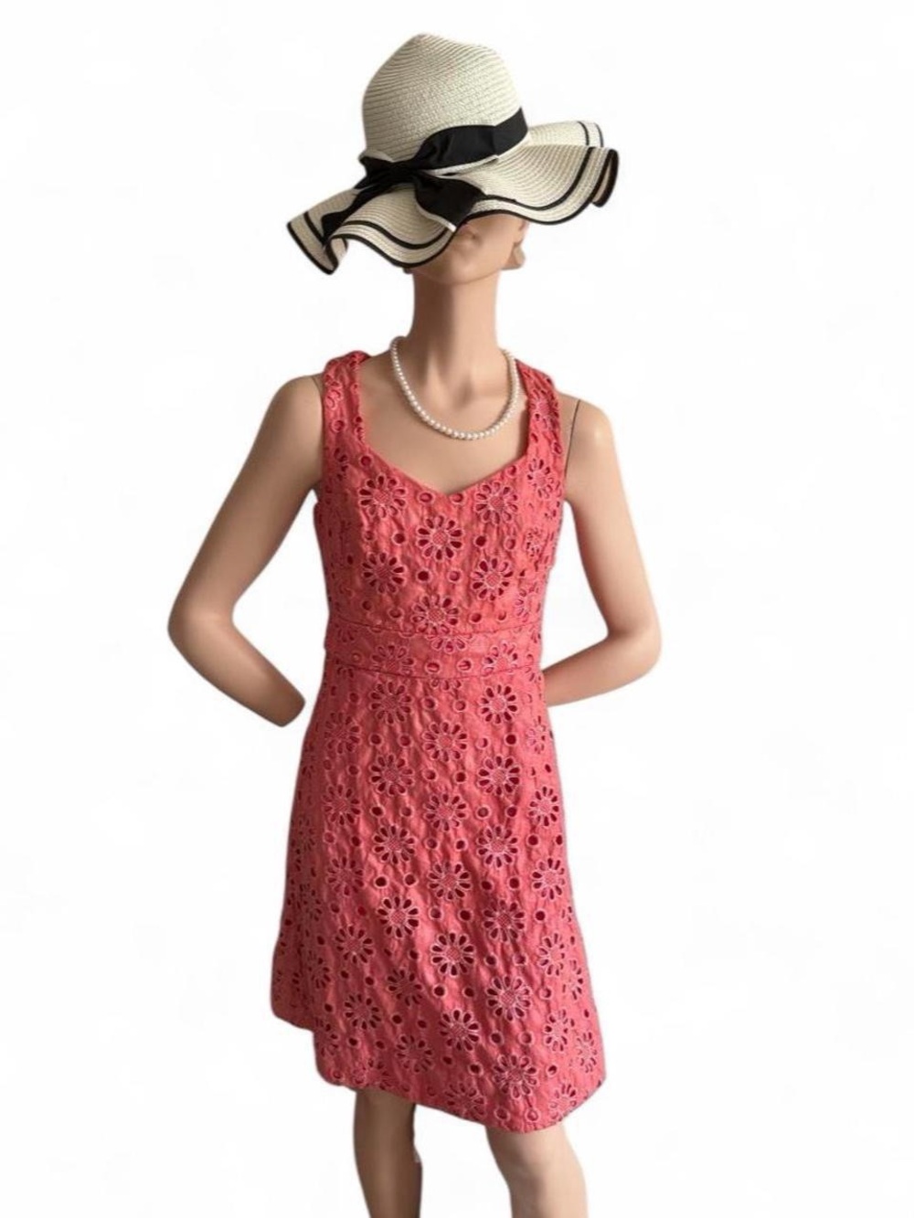 Maeve Coral Eyelet Sleeveless Dress
